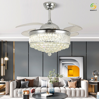 Moderne Luxe Onzichtbaar Crystal Ceiling Fan Light 42 Duim 4 Ventilatorbladen voor Eetkamer