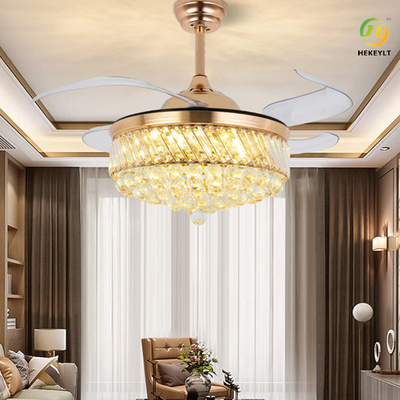Moderne Luxe Onzichtbaar Crystal Ceiling Fan Light 42 Duim 4 Ventilatorbladen voor Eetkamer