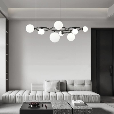 Moderne luxe eenvoudige glazen bal ring kandelaar LED slaapkamer koper woonkamer decoratieve hanger