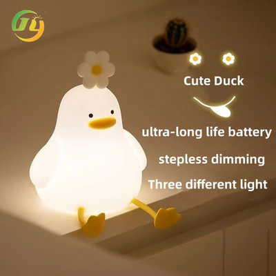 Kawaii Bedroom Decor Timer Baby Night Light USB Oplaadbare Leuke Eendlamp Silicone Afstembare Bloem Eend Nachtlicht