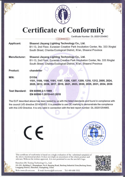 China Shaanxi Jiayang Lighting Technology Co., Ltd. certificaten